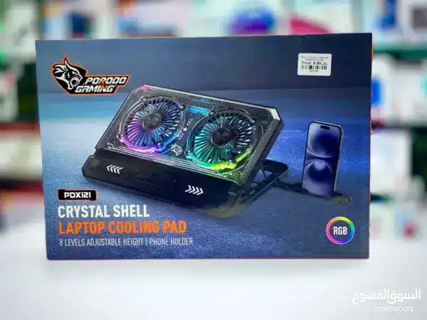 PORODO CRYSTAL SHELL LAPTOP COOLING PAD | 8 LEVELS ADJUSTABLE HEIGHT | PHONE HOLDER